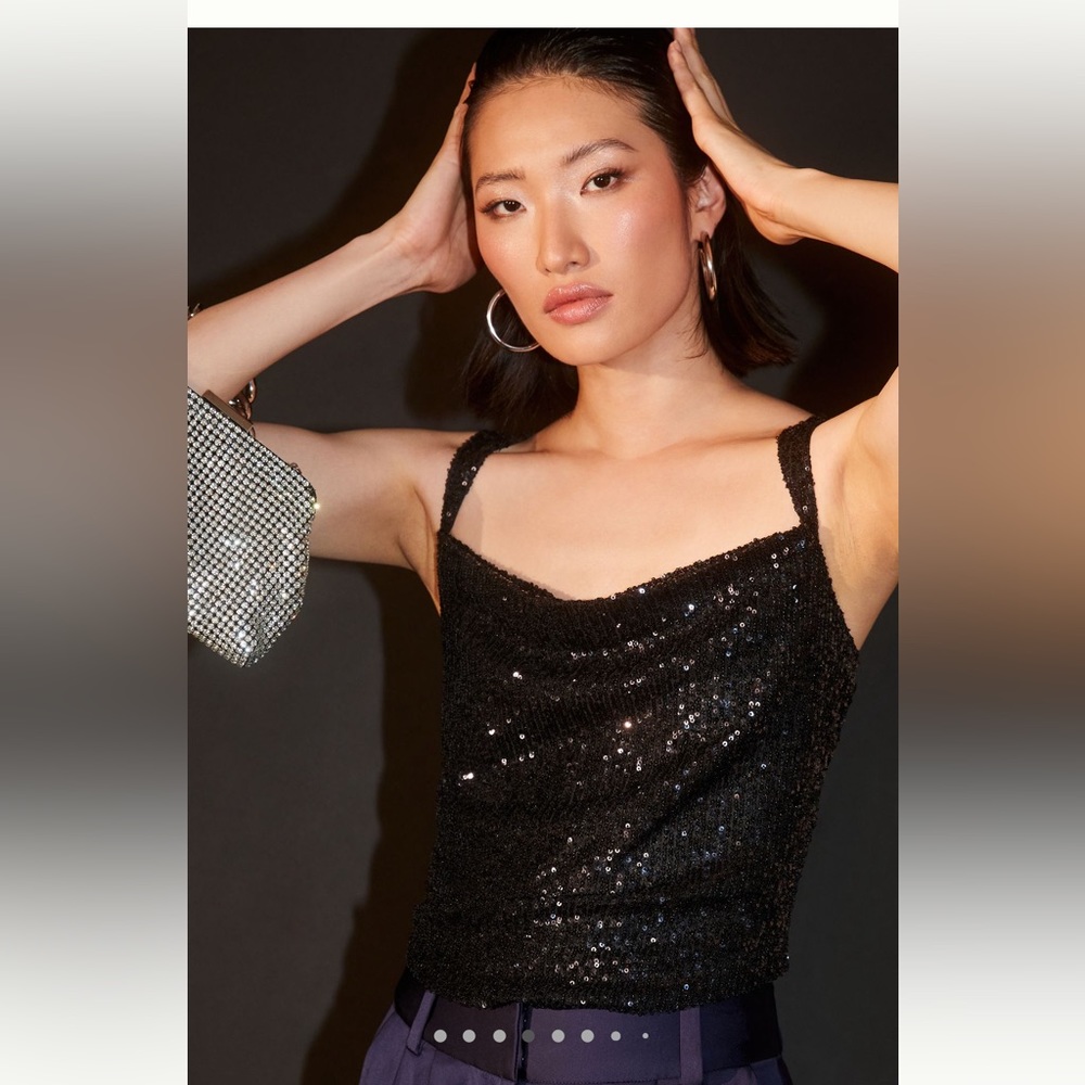 Anthropologie NWT Sz L sequin cowl neck camisole; top rated and sold out @anthro